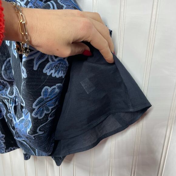 Parker Women’s Blue & Black Floral 3/4 Sleeve Mini Dress Size Small - Picture 6 of 9